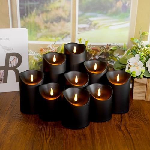 Eebuss Flameless Candles with Remote Timer, Battery Operated Realistic Flickering LED Candles, 9 Packs Fake Candles for Home Decor (D3 x H 3" 4" 5" 6" 7") (Black) - Image 6