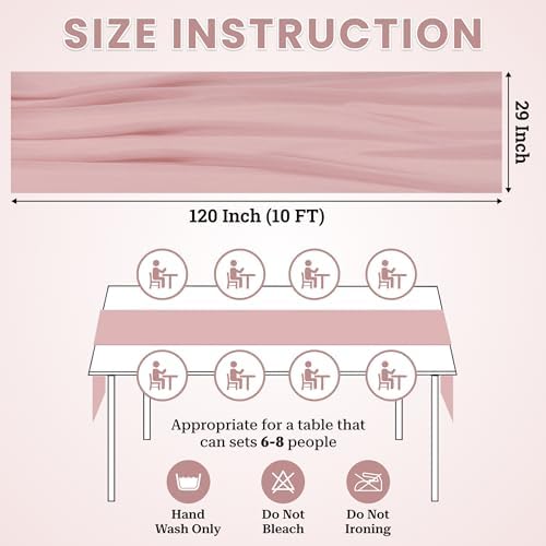 MDS Pack of 20 | Dusty Pink | 10ft Chiffon Table Runner 29x120 Inches Long Romantic Rustic Sheer Gauze Runner for Wedding Bridal Shower Birthday Banquets Engagement Spring Easter Boho Decorations - Image 3