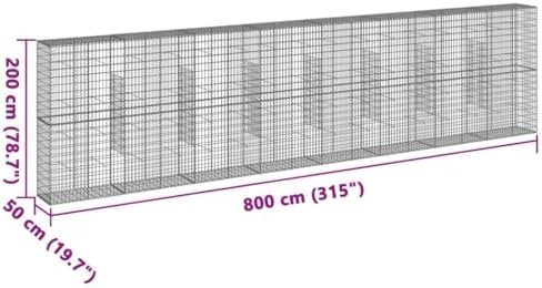 vidaXL Gabion Basket with Cover 315"x19.7"x78.7" Galvanized Iron - Image 3