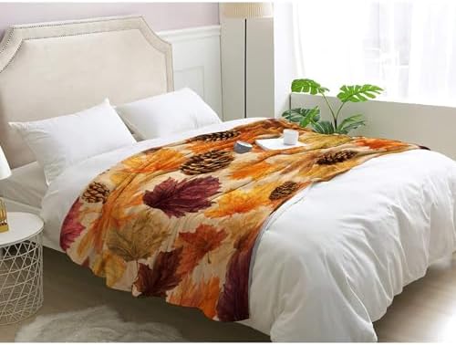 Maple Leaf Blanket, Fall Leaves Pine Cone Fleece Throw Blanket King Size for Couch Bed Sofa, Autumn Seasonal Blankets and Throws, Decor & Gifts, Super Soft Plush Flannel Blanket, 108x90 - Image 3