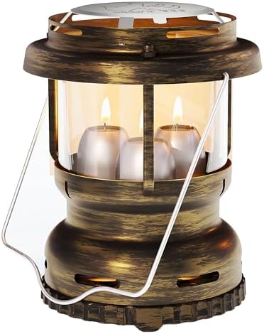 3-Wick Candle Lantern for Power Outages, 18H Emergency Light, Vintage Brass by NOMFIX