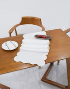 100% Natural Linen Rustic Scalloped Embroidery Table Runner 144 Inches Long, Linen Table Runner 14 x 144 Inch for Dresser and Dining Tables Decor, 12-14 Sets, 14x144'' White(Edges-Gold) - Image 4