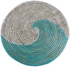 Senegal Placemats/African Bohemian Woven Seagrass Placemats/Natural Wicker Round Basket Placemats/Decorative Hanging Wicker Plates/Hanging Wall Decor (Light Blue & White) by Handmade