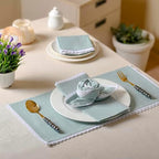FINGERCRAFT Lace Cloth Napkins, Cotton Linen, 12 Pack, 20x20 Inch, Aqua - Image 3