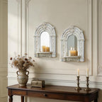 2 Set Vintage Candle Wall Sconce for Home Decor Living Room Bedroom Office Wood Antique Mirrored Victorian Mounted Candlestick Wall Holder Relief Hanging Decor -White 11.8in by sxnzequnze
