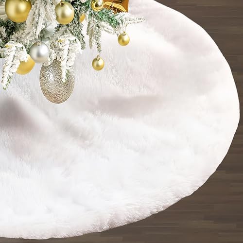 72 Inch White Christmas Tree Skirt，Faux Fur Large Tree Skirt for Christmas Tree Decorations Xmas Party Holiday by Cwmyqjyzymx