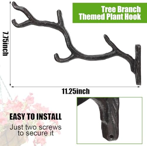 Blulu 4 Pcs Cast Iron Plant Hanger Wall Bracket Tree Branch, Rust Brown - Image 2