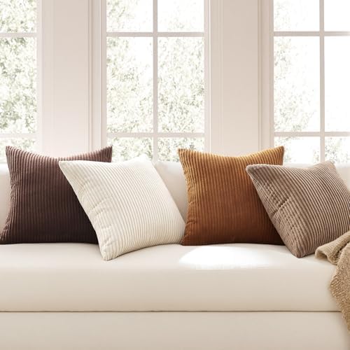 Topfinel Gold Brown Gradient Fall Pillow Case Rustic Throw Pillow Covers 22x22 Inch Set of 4 Soft Farmhouse Corduroy Striped Decorative Cushion Cover for Sofa Couch Living Room Bedroom - Image 2