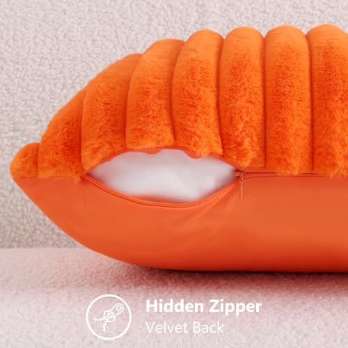 decorUhome Fall Faux Fur Throw Pillow Covers 26x26 Set of 2 Orange - Image 3