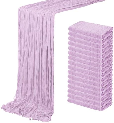 16 Pack Lavender Cheesecloth Table Runner 20 x 120 inch Gauze Table Runners 10 FT Long,Semi Sheer Boho Cheese Cloth Fabric Table Runner Bulk for Wedding,Party,Baby Shower,Bridal Shower Decoration by ACSUIT