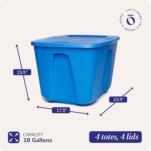 HOMZ 4-Pack Durable Molded Bin, Plastic Storage Containers w/Lids, 18 Gallon, Blue - Stackable Organizer Totes and Boxes for Bedroom, Kitchen, and Garage Organization - Image 4