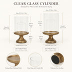 Hurricane Candle Holder with Glass Cylinder Antique Brass Iron Base - Image 2