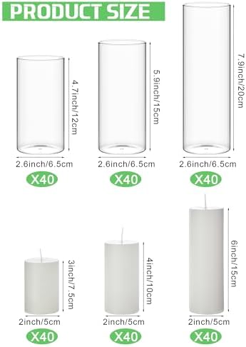 Shihanee 180 Pcs Pillar Candles & Glass Cylinder Holders Set,White - Image 3