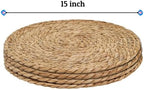 15 inch Round Woven Placemats Set of 4, Boho Rattan Natural Hand-Woven Water Hyacinth Placemats, Chargers for Dinner Plates, Farmhouse Weave Place Mats, Rustic Wicker Table Mats Decor for Home,Wedding - Image 2