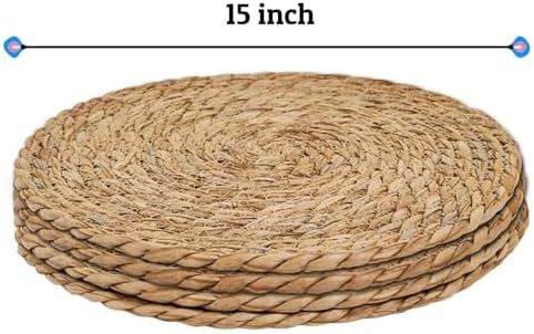 15 inch Round Woven Placemats Set of 4, Boho Rattan Natural Hand-Woven Water Hyacinth Placemats, Chargers for Dinner Plates, Farmhouse Weave Place Mats, Rustic Wicker Table Mats Decor for Home,Wedding - Image 2
