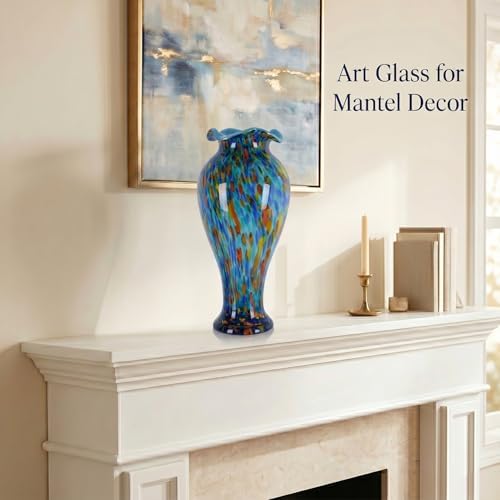 20in Tall Hand Blown Glass Vase Unique Ruffle Wide Mouth Vases, Elegant Modern Glass Flower Decorations Vase, Beautiful Colorful Vases for Home Living Room Bookshelves Wedding High End Centerpieces - Image 5