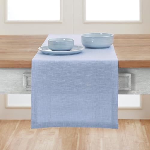 Solino Home 100% Pure Linen Table Runner Chambray Blue, Athena 14 x 156 in - Image 2