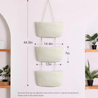 TeoKJ Over the Door Hanging Basket, 3-Tier Woven Cotton Wall-Mounted Storage Organizer Bag Decorative Hanging Nursery Baskets, White - Image 5