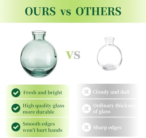 Glass Bud Vases Set of 12, Hewory Cute Green Small Vases Handmade, Mini Glass Flower Vase for Floral Arrangement, Tiny Centerpiece for Home Office Wedding Party Events Table Decor (Not Include Flower) - Image 2