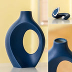 Levvohd Snuggle Hollow Ceramic Vase Set of 2, 8.4 inch Modern Nordic Coastal Shaped Pampas Grass Aesthetic Decorative Table Vases for Home Decor (Matte Navy Blue - M) - Image 7