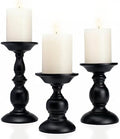 BANOMII Black Pillar Candle Holders Set of 3, Vintage Candle Holder for Table Centerpiece & Fireplace Decor, Decorative Antique Candle Stand for Dining & Living Room Decoration by BanomiiHome