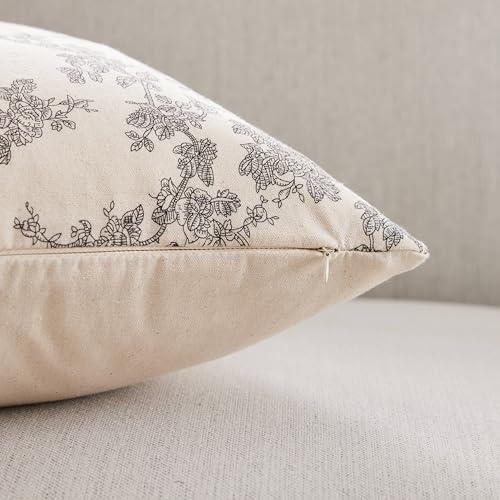 2 Pack French Floral Throw Pillow Covers 24x24in, Black/Cream - Image 3