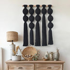 Jakalin Macrame Wall Hanging Black Boho Tassel Fiber Wall Art 19.6"Lx15.7"W - Image 2
