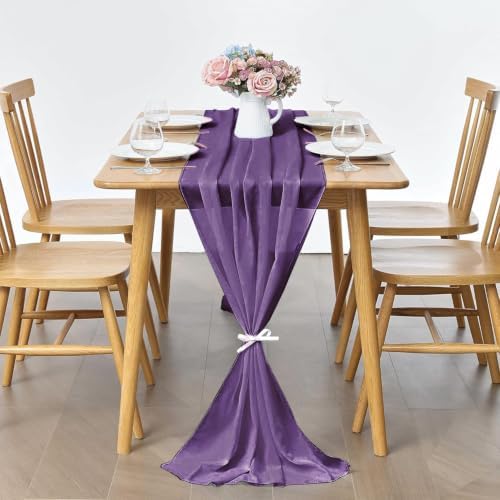 Pufogu 10 Pack 10Ft Purple Chiffon Table Runner Sheer 29x120 Inch - Image 3