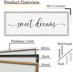 SRSZHIYUE Bedroom Above Bed Wall Decor Minimalist Sweet Dreams Sign 40''×15'' Large Romantic Modern Farmhouse Plaque Master Bedroom Guest Room Couples Wall Hanging Decoration?White? - Image 2