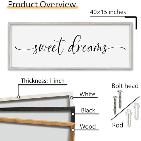 SRSZHIYUE Bedroom Above Bed Wall Decor Minimalist Sweet Dreams Sign 40''×15'' Large Romantic Modern Farmhouse Plaque Master Bedroom Guest Room Couples Wall Hanging Decoration?White? - Image 2