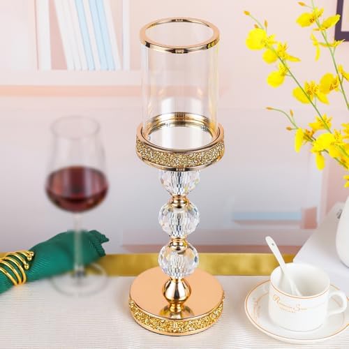 Hurricane Glass Candle Holders, Gold Pillar Candle Holders for Pillar Candle, Magnetic Glass Cover, Crystal Candlesticks Holder for Dining Coffee Table, Wedding,Events,Parties, Home Decor - Image 2