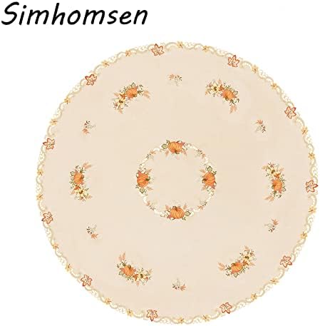 Simhomsen Large Embroidered Fall Autumn Harvest Pumpkins Tablecloth for Thanksgiving (Round 90 inches) - Image 2