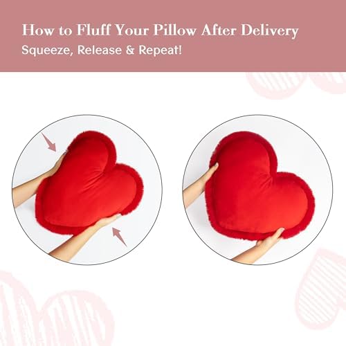 AELS Heart Shaped Pillow, Set of 2, Heart Decorative Throw Pillows, Soft Velvet Love Pillows with Faux Fur Fringe, 20 & 16 Inches, Cute Valentines Day Decorations, Wedding Decor, Red - Image 5