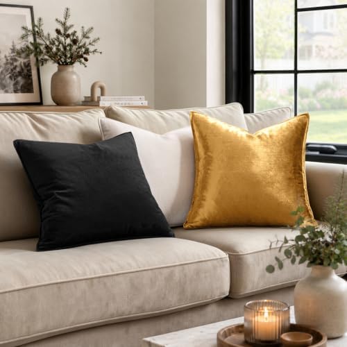 MIULEE Decorative Dark Gold Velvet Euro Sham Throw Pillow Covers 26x26 Inch - Image 3