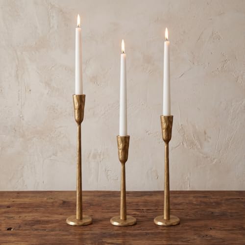 Gold Taper Candle Holders Set of 3, Vintage Brass Candlestick Holder by Novyxis