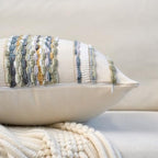 Aeckself Boho Pillow Covers 18x18 Inch Set of 2, Farmhouse Decorative Striped Square Chenille Tufted Accent Neutral Throw Pillow Covers for Living Room Couch Bed, Gray Blue - Image 3