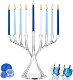 Silver Contemporary Hanukkah Menorah, Full-Size 9" Inch Polished, Non-tarnishing, Holds Most Hanukkah Candles - Image 2