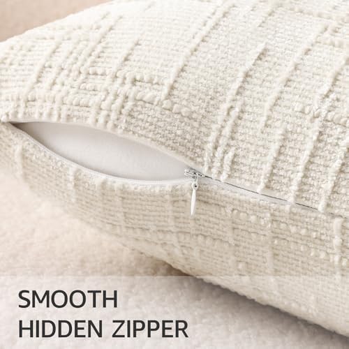 decorUhome Textured Chenille Throw Pillow Covers 12x20 Set of 2 Cream White - Image 3