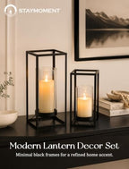 Black Lantern Decorative Indoor Outdoor, Set of 2 Candle Holder - Image 2