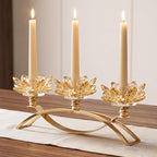 Crystal Lotus Taper Candle Holders, 3 Arms Metal Crystal Candlesticks, Decorative Flower-Shaped Candle Holders for Dining Table Centerpiece, Wedding, Home & Holiday Decor (Gold, 3 Arm) by KOLNLALA