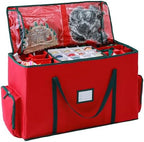 2-In-1 Christmas Decoration Ornament Organizer Box， Movable Pallet Santas Bags Ornament Storage Containers, Holds 73 Holiday Ornaments, Adjustable Space For Figurines And Pockets For Decoration by BIEBOS