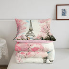 Paris Decor Comforter Set Full Girly French Eiffel Tower Bedding Sets For Girls Kids Women Couple Bedroom Pink Cherry Blossoms Duvet Insert Watercolor Paris Tower Comforter Valentine 3 Pieces - Image 6