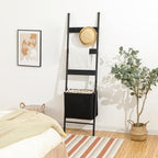 HOOBRO Blanket Ladder with Basket, 17.3”L x 63.4”H, Towel Rack with Hooks, Blanket Holder Rack, Decorative Ladder Shelf, Drying and Display Rack for Bathroom, Living Room, Black BB31CJ01 - Image 5