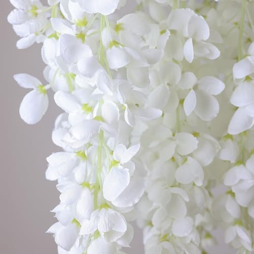mizii 6Pcs White Wisteria Hanging Flowers 48" Silk Wisteria Artificial Flowers Garland Vines Fake Hanging Flowers Decoration for Wedding Flower Wall Backdrop Centerpieces Party Room Decor (White) - Image 4