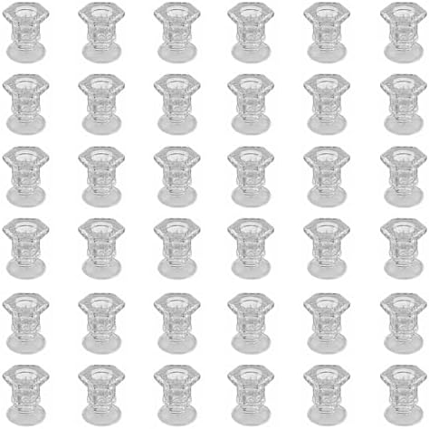 Candlestick Holders - 36 Pack Glass Candlestick Holders, 2.36" Height Clear Taper Candle Holders for Candlesticks, Small Centerpiece for Wedding, Festival, Party Decor (36, Clear) by BTGLLAS