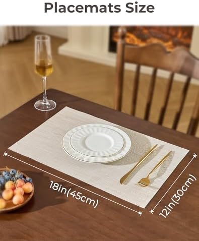 Leetaltree Beige White Placemats Set of 16 - Heat Resistant Non-Slip Place mats for Dining Table, Washable Durable PVC Vinyl Woven Table Mats(Beige White, 16) - Image 4