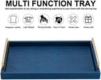 XIGEXIGE Navy Blue Decorative Serving Tray, Shagreen Leather Coffee Table Tray, Rectangle for Home Decor - Image 3