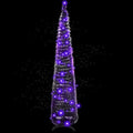 Aoriher 5 ft Pre-lit Pop up Collapsible Black Christmas Tinsel Tree Decor with Purple String Lights Reusable Artificial Sequins Pencil Slim Tree with 4 Legged Bracket Holiday Party Indoor Outdoor Home by Aoriher