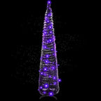 Aoriher 5 ft Pre-lit Pop up Collapsible Black Christmas Tinsel Tree Decor with Purple String Lights Reusable Artificial Sequins Pencil Slim Tree with 4 Legged Bracket Holiday Party Indoor Outdoor Home by Aoriher