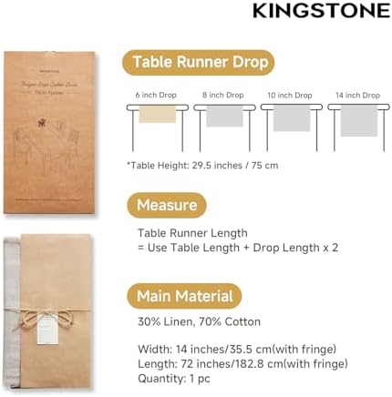 KINGSTONE 14 x 72 Inches Frayed Edge Table Runner, 270G Heavyweight Sand Washed Slub Texture Cotton Linen for Modern Farmhouse, Rustic Home Decorations Dining Room Wedding Boho Decor, Natural - Image 2